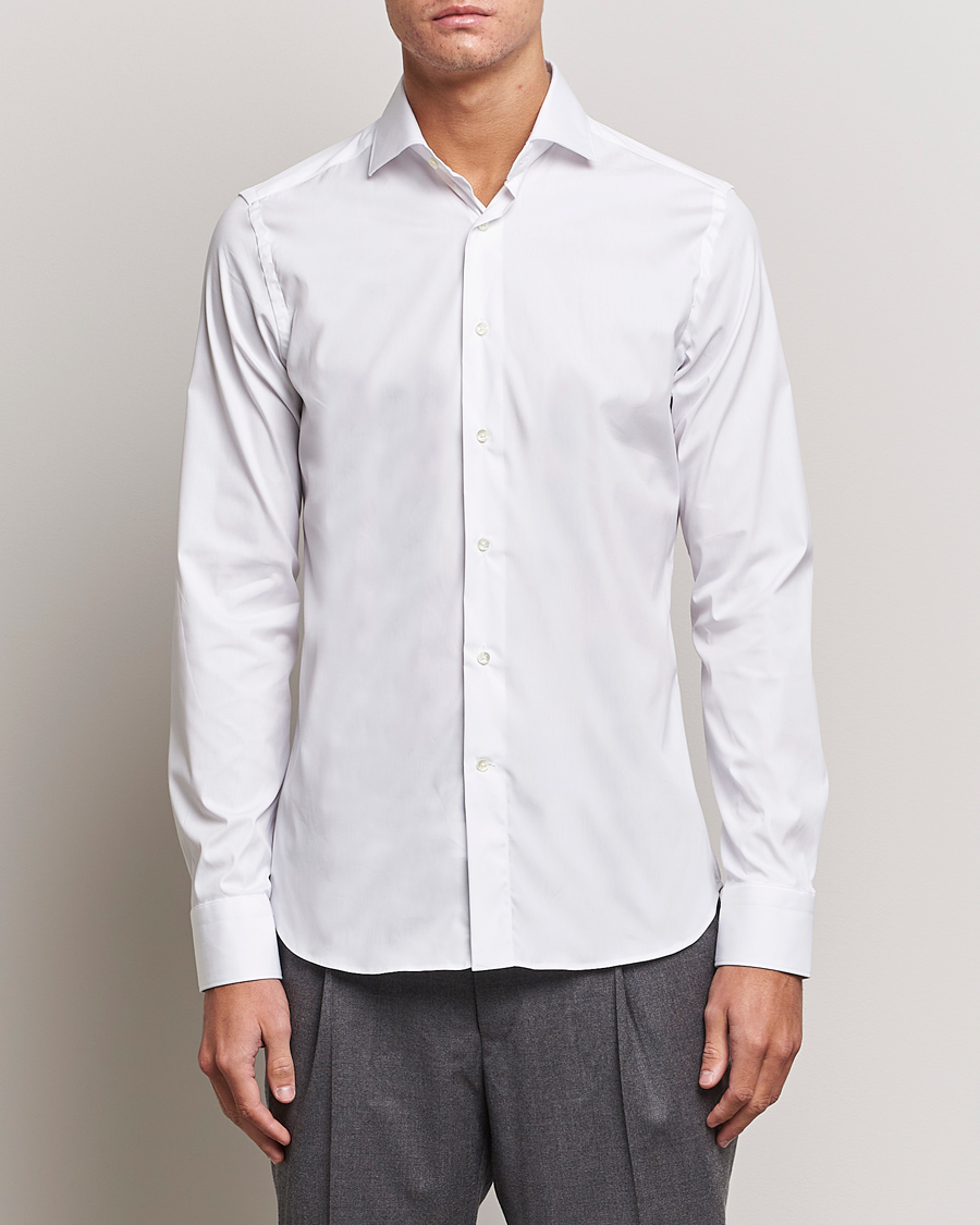 Herre | Quiet Luxury | Canali | Slim Fit Cotton/Stretch Shirt White