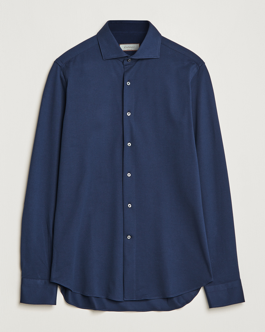 Herre | Skjorter | Canali | Slim Fit Pique Shirt Navy