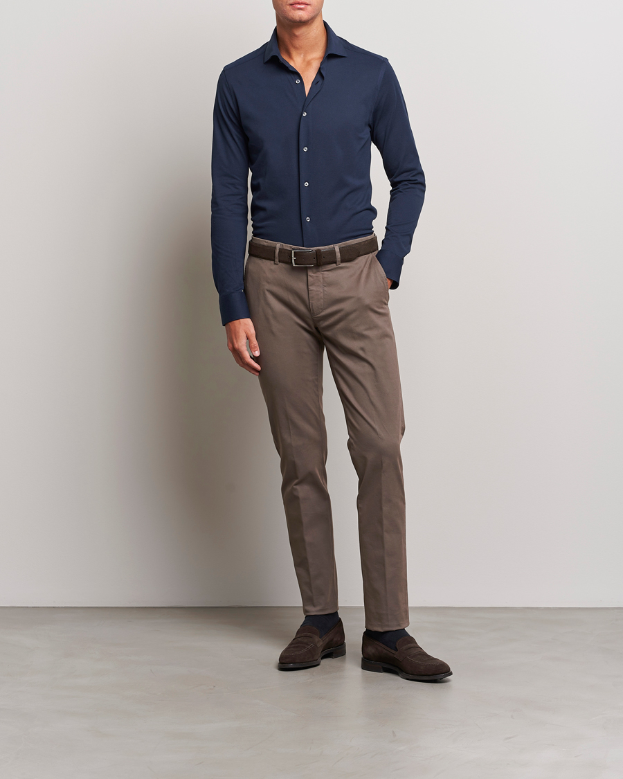Herre | Skjorter | Canali | Slim Fit Pique Shirt Navy