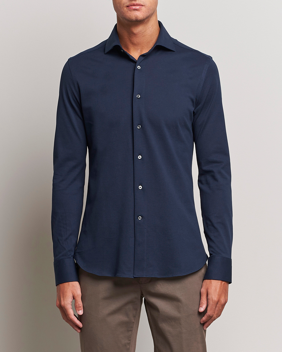 Herre | Skjorter | Canali | Slim Fit Pique Shirt Navy