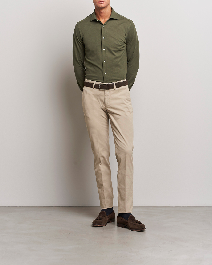 Herre | Skjorter | Canali | Slim Fit Pique Shirt Dark Green