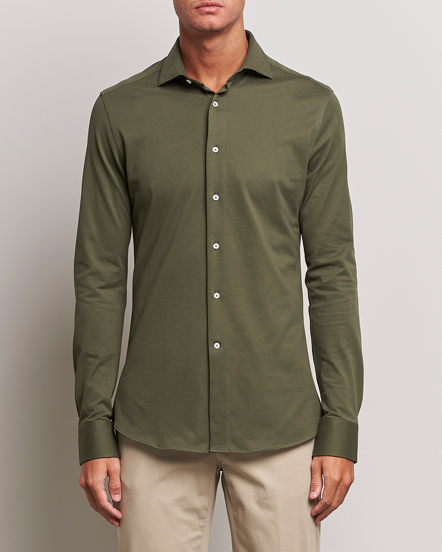 Herre | Alla produkter | Canali | Slim Fit Pique Shirt Dark Green