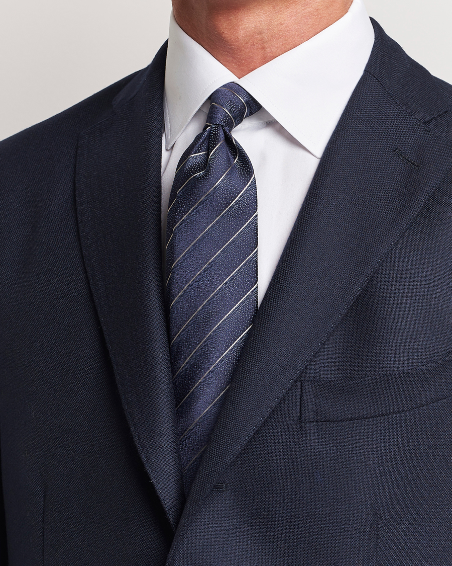 Herre | Canali Striped Silk Tie Navy | Canali | Striped Silk Tie Navy