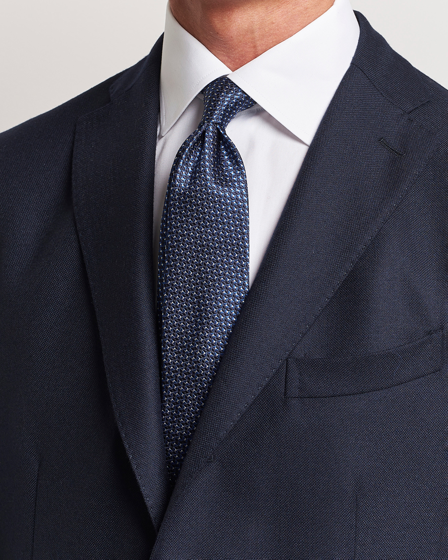 Herre |  | Canali | Jacquard Micro Dot Silk Tie Dark Blue