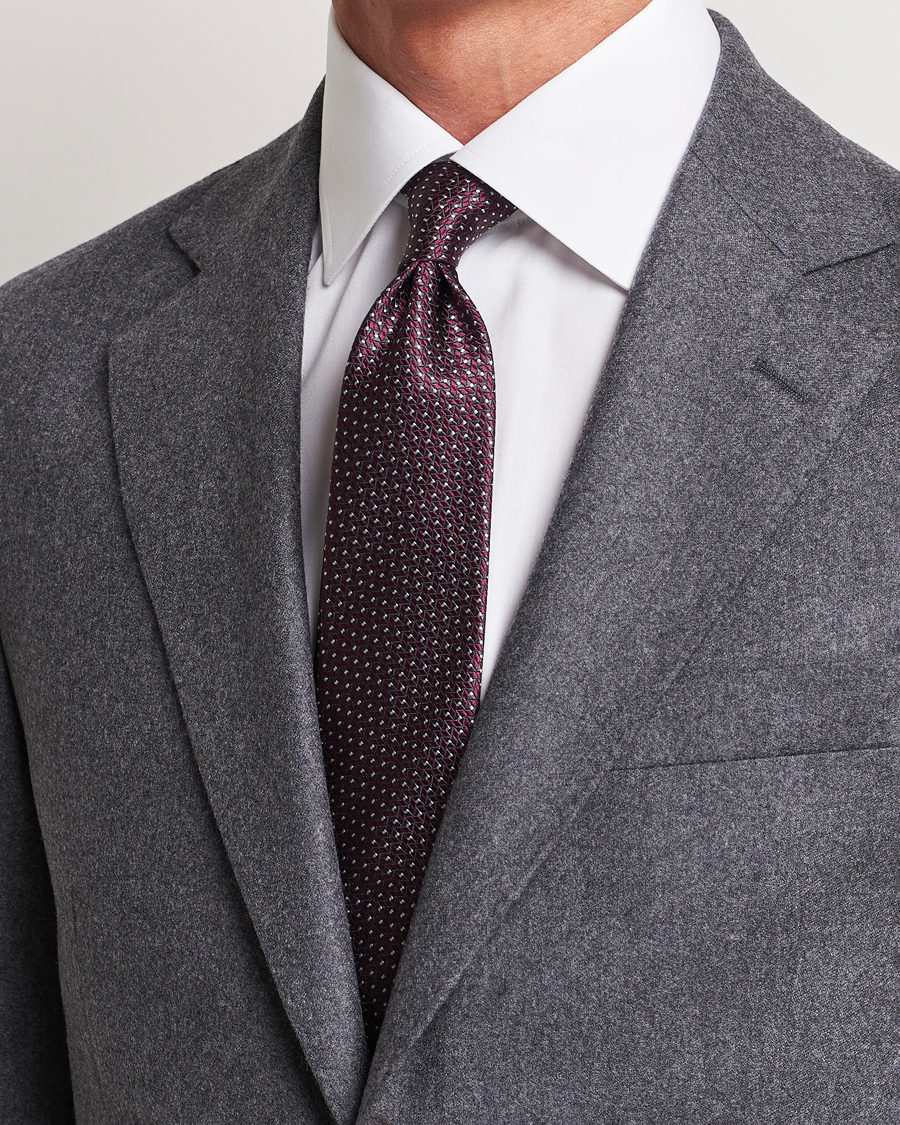 Herre |  | Canali | Jacquard Micro Dot Silk Tie Burgundy