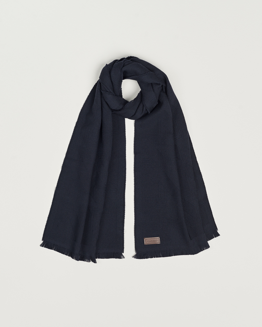 Herre | Canali Textured Wool Scarf Navy | Canali | Textured Wool Scarf Navy
