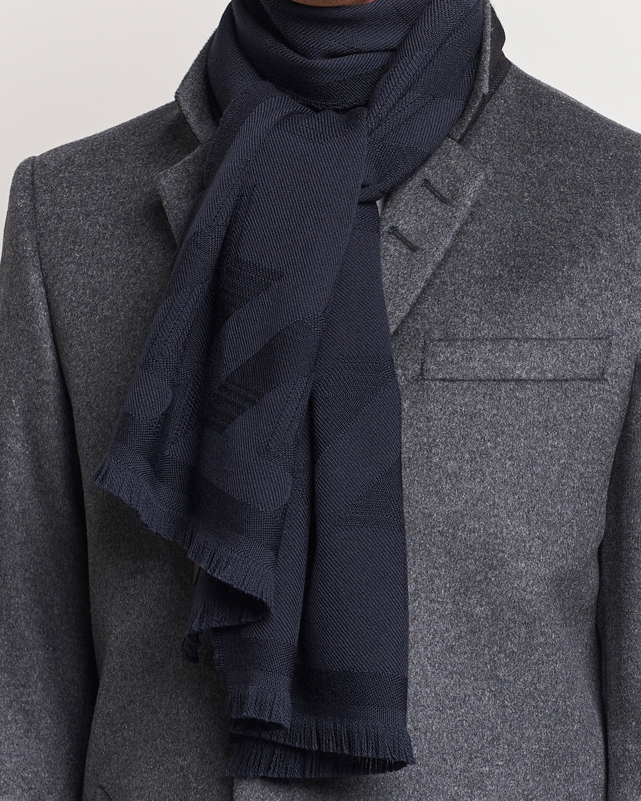 Herre |  | Canali | Textured Wool Scarf Navy