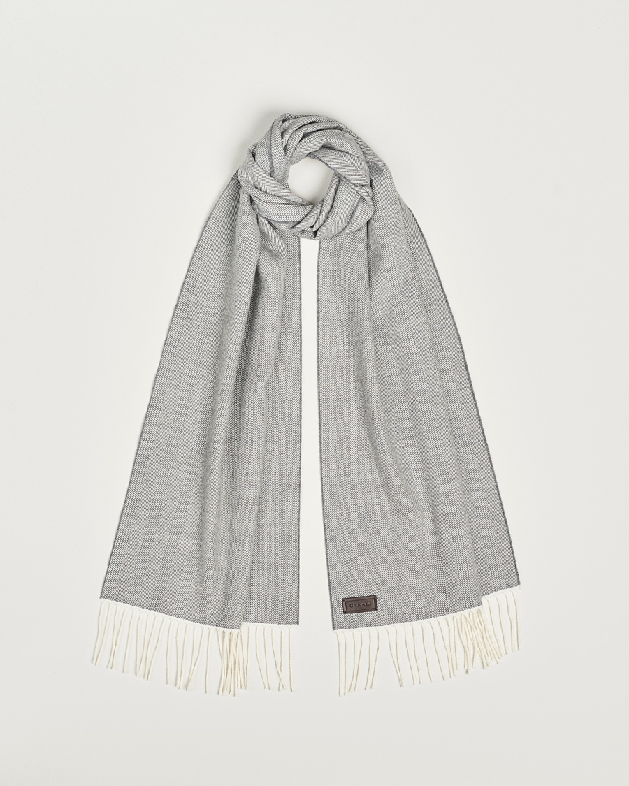 Herre | Canali Herringbone Wool Scarf Light Grey | Canali | Herringbone Wool Scarf Light Grey