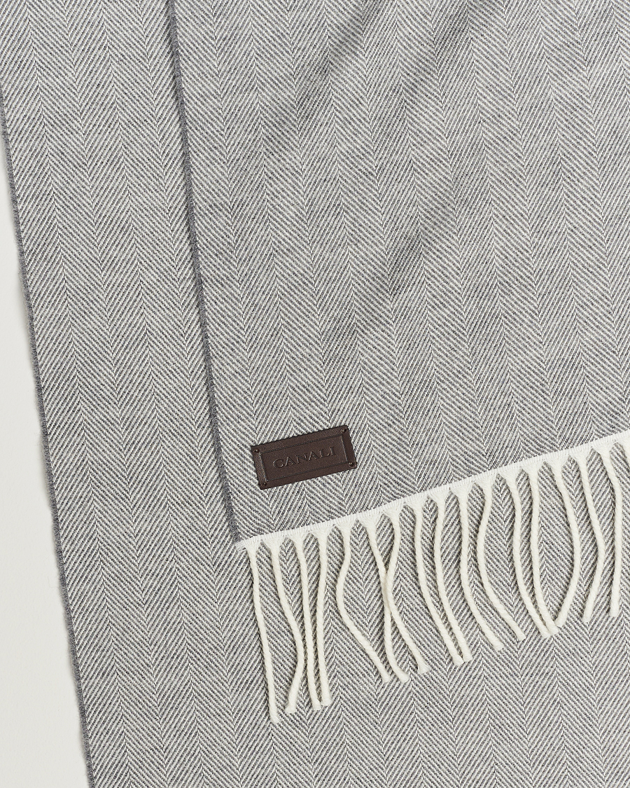 Herre | Canali Herringbone Wool Scarf Light Grey | Canali | Herringbone Wool Scarf Light Grey