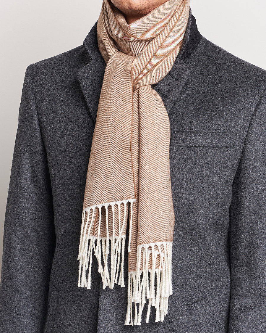 Herre | Halstørklæder | Canali | Herringbone Wool Scarf Beige