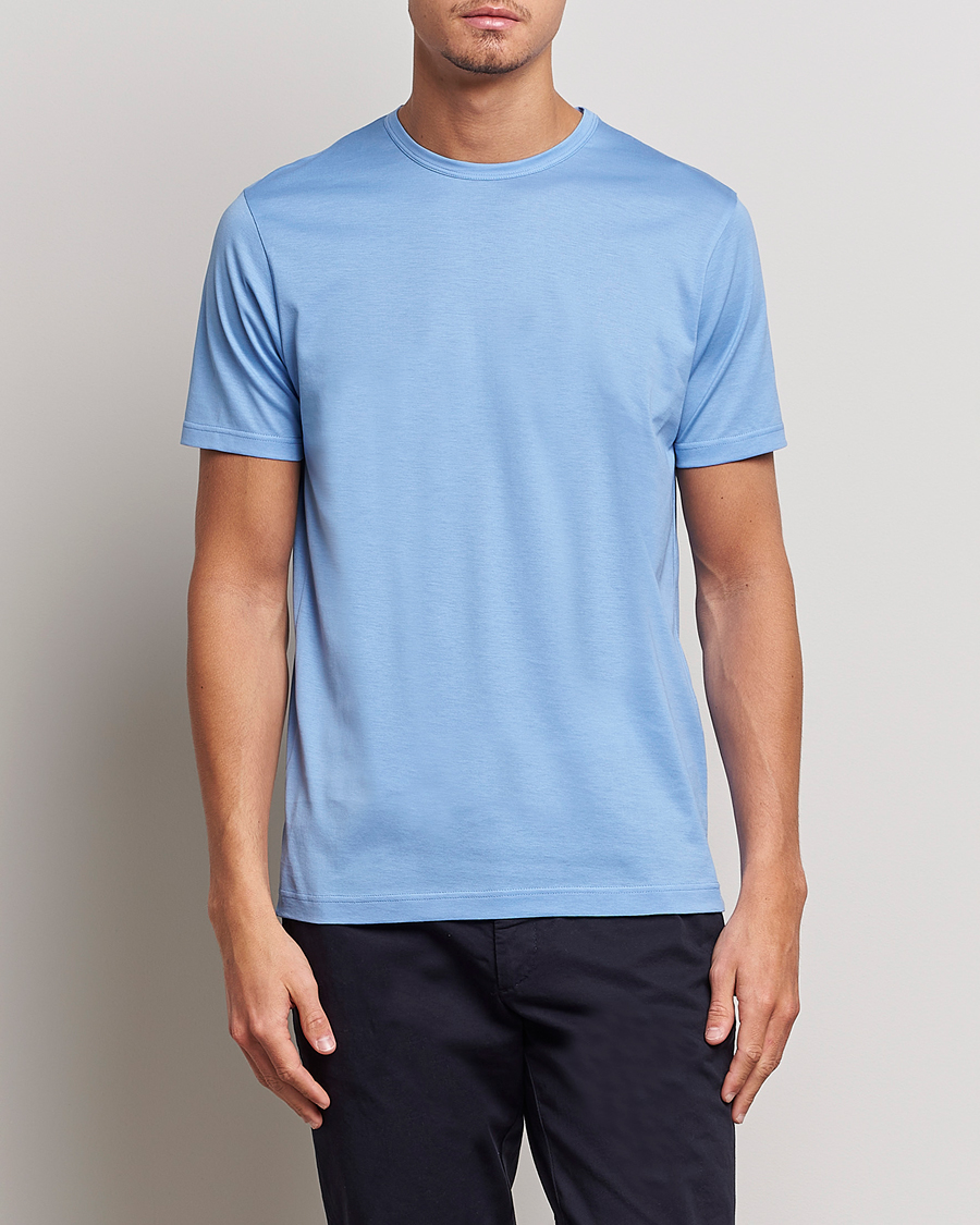 Herre | T-Shirts | Sunspel | Crew Neck Cotton Tee Cool Blue