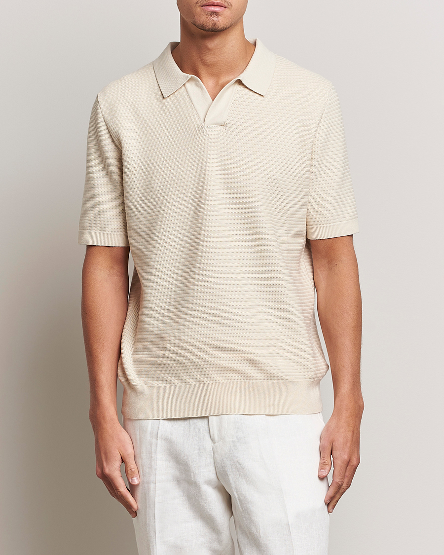 Herre | Kortærmede polotrøjer | Sunspel | Knitted Polo Shirt Ecru