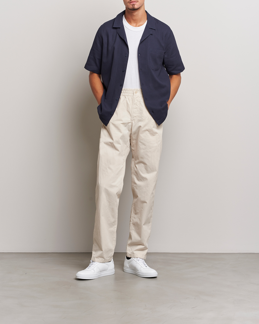 Herre | Skjorter | Sunspel | Waffle Camp Collar Shirt Navy