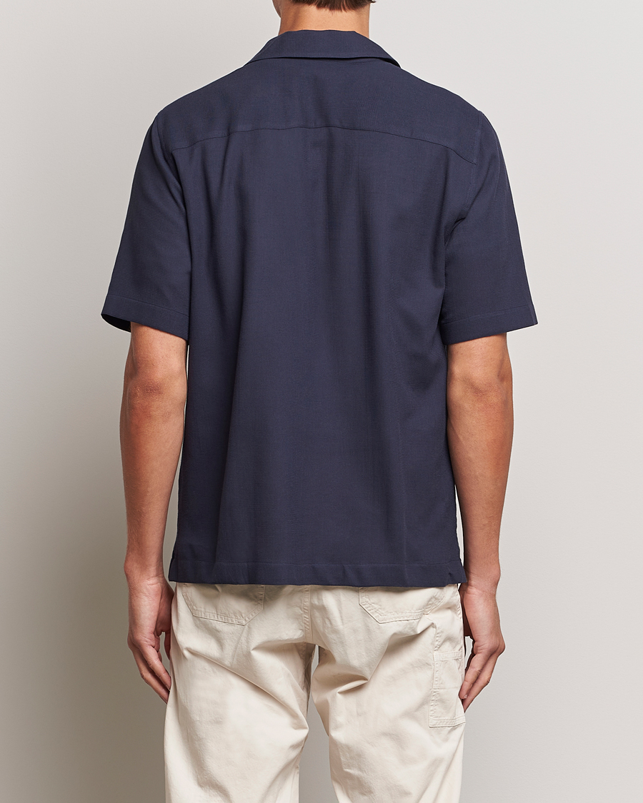 Herre | Skjorter | Sunspel | Waffle Camp Collar Shirt Navy