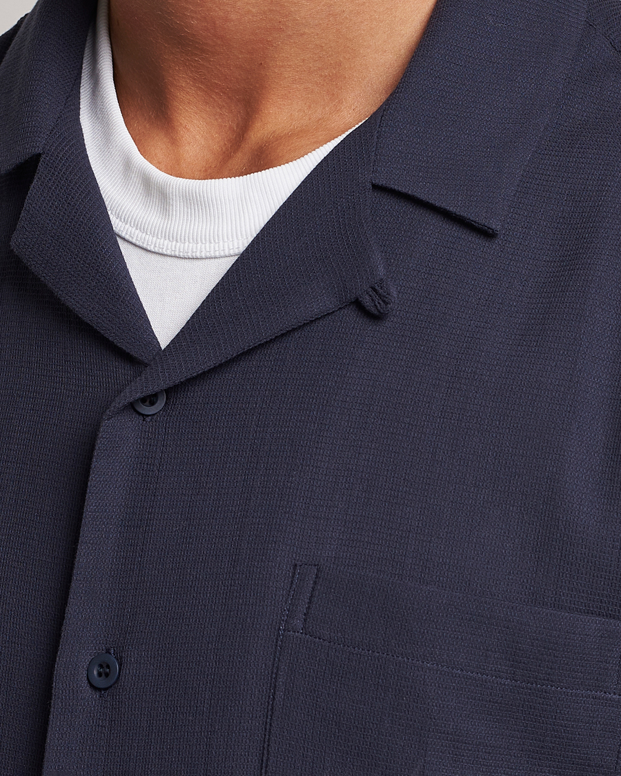 Herre | Skjorter | Sunspel | Waffle Camp Collar Shirt Navy