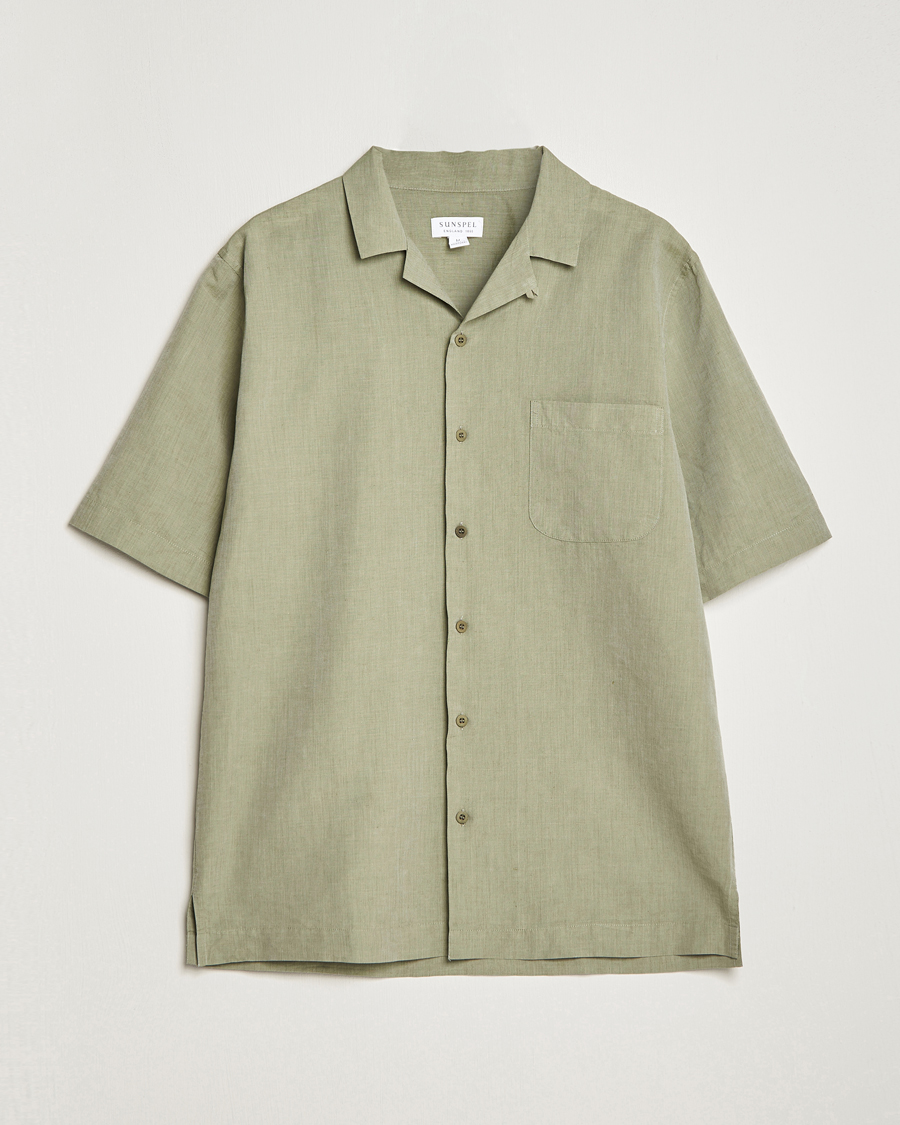 Herre | Skjorter | Sunspel | Lightweight Cotton/Linen Resort Shirt Hunter Green