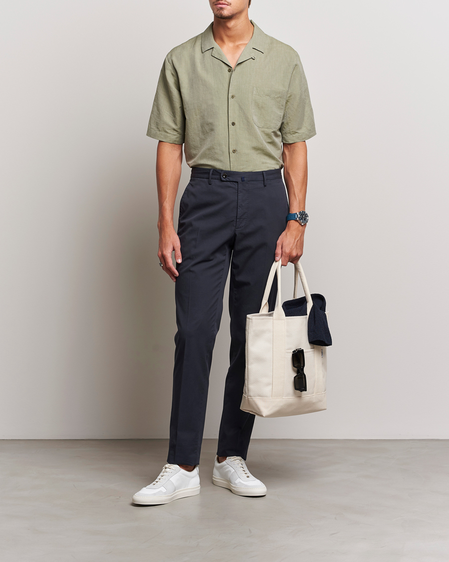 Herre | Skjorter | Sunspel | Lightweight Cotton/Linen Resort Shirt Hunter Green