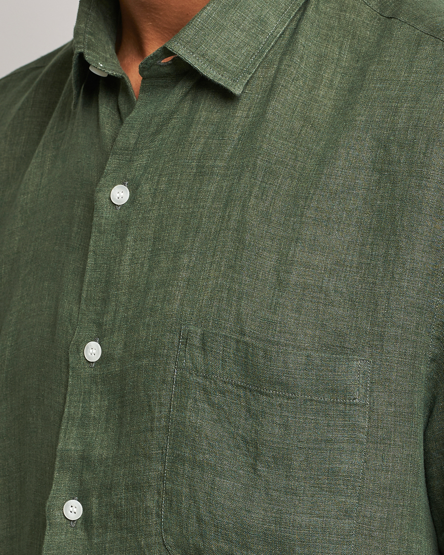 Herre | Skjorter | Sunspel | Short Sleeve Linen Shirt Hunter Green