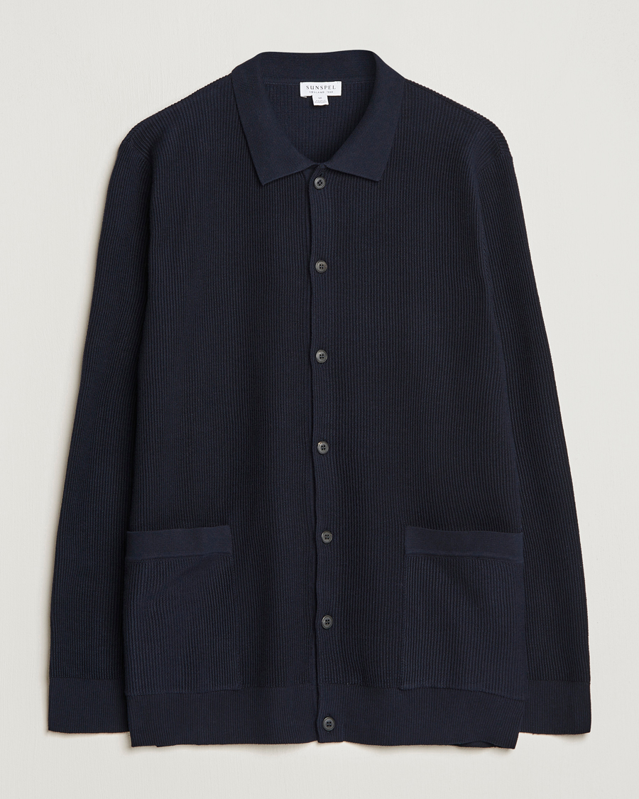 Herre | Trøjer | Sunspel | Long Staple Cotton Knitted Jacket Navy