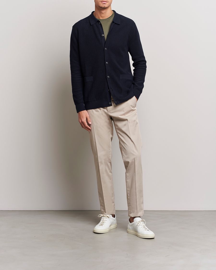 Herre | Trøjer | Sunspel | Long Staple Cotton Knitted Jacket Navy