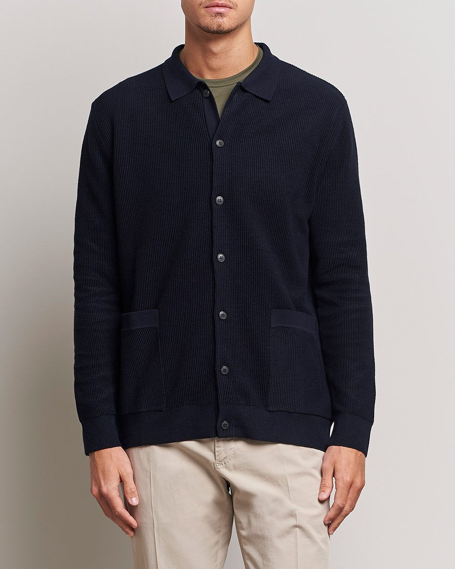 Herre | Cardigans | Sunspel | Long Staple Cotton Knitted Jacket Navy