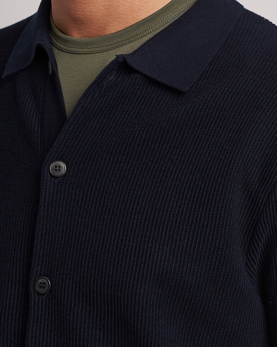 Herre | Trøjer | Sunspel | Long Staple Cotton Knitted Jacket Navy