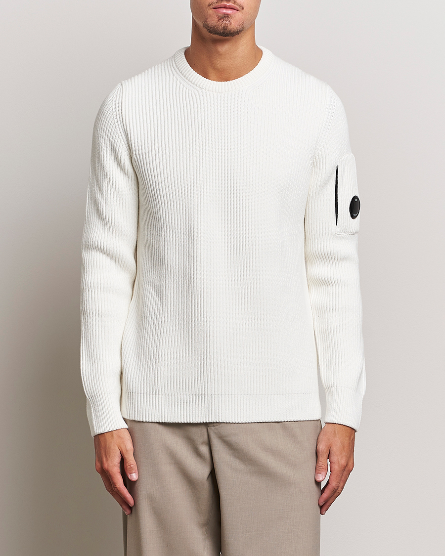Herre | Strikkede trøjer | C.P. Company | Full Rib Knitted Cotton Crewneck White