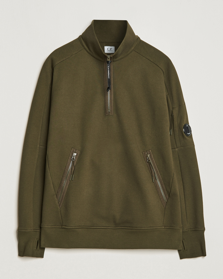 Herre | Trøjer | C.P. Company | Diagonal Raised Fleece Half Zip Lens Sweatshirt Green