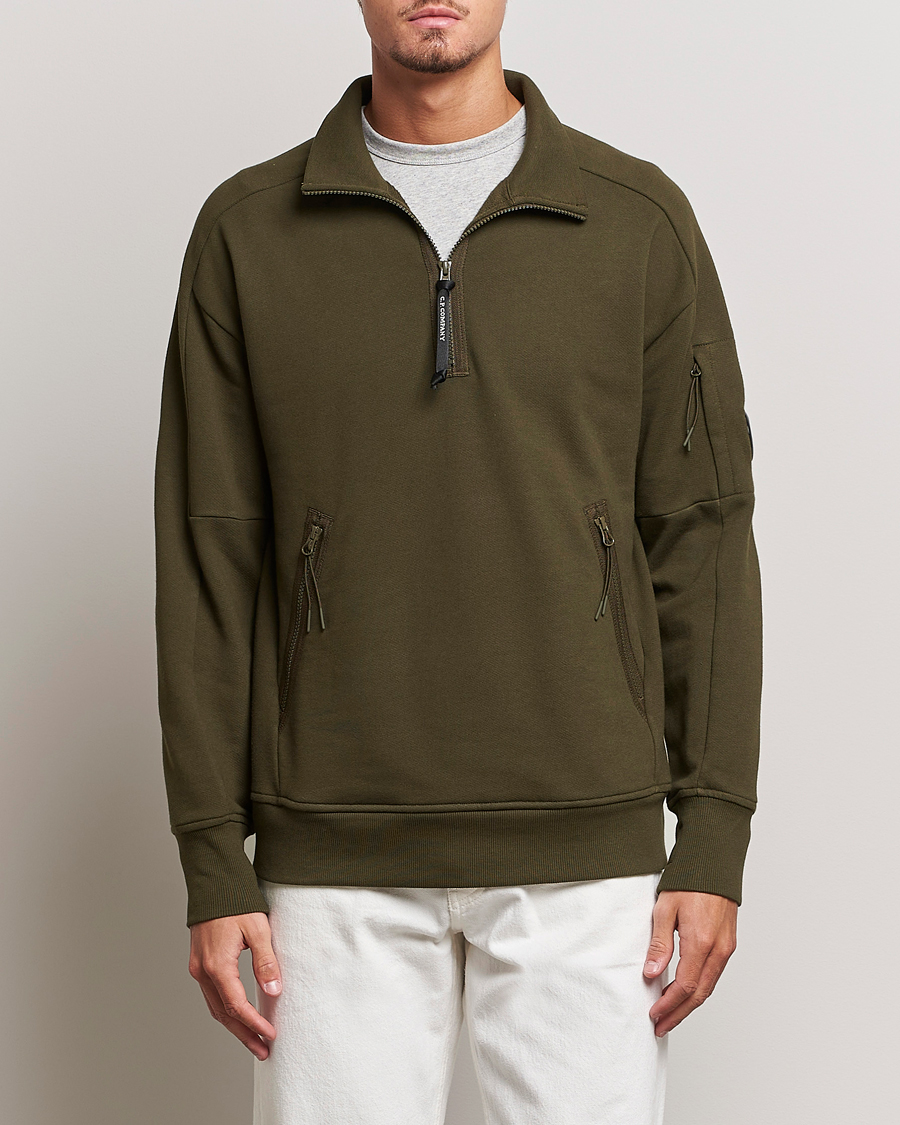 Herre | Fleecetrøjer | C.P. Company | Diagonal Raised Fleece Half Zip Lens Sweatshirt Green