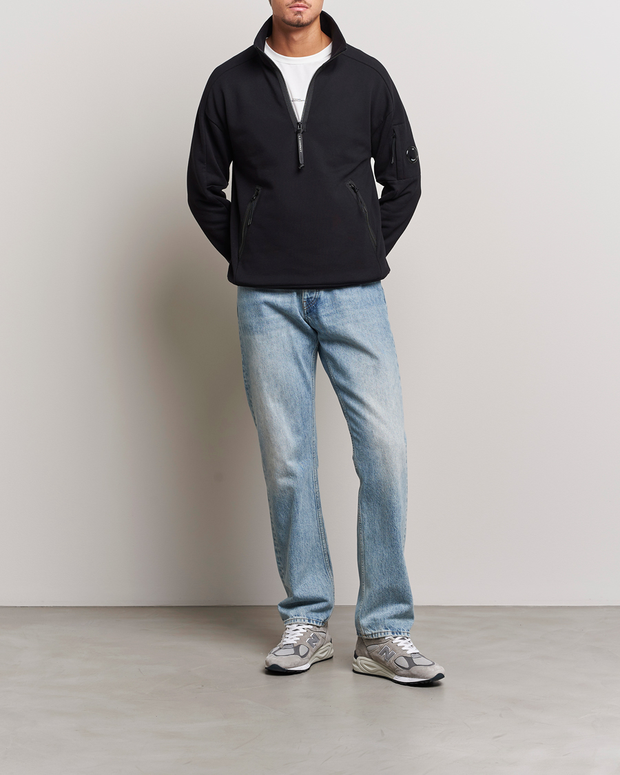 Herre | Trøjer | C.P. Company | Diagonal Raised Fleece Half Zip Goggle Hoodie Black