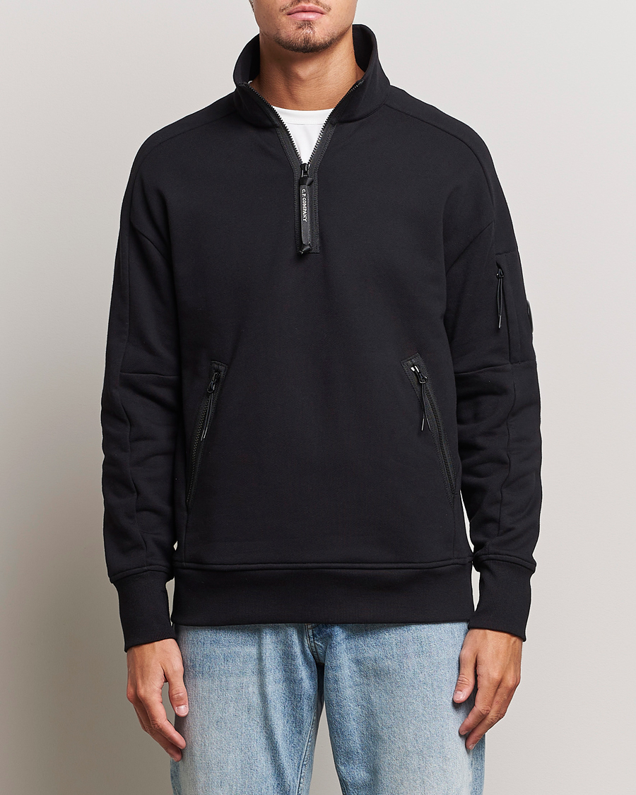 Herre | Trøjer | C.P. Company | Diagonal Raised Fleece Half Zip Goggle Hoodie Black