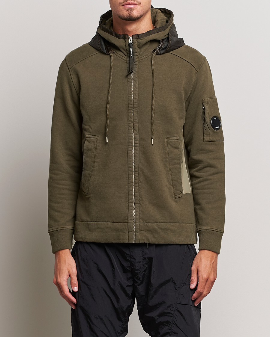 Herre | Full-zip | C.P. Company | Diagonal Raised Fleece Hooded Open Lens Sweatshirt Green