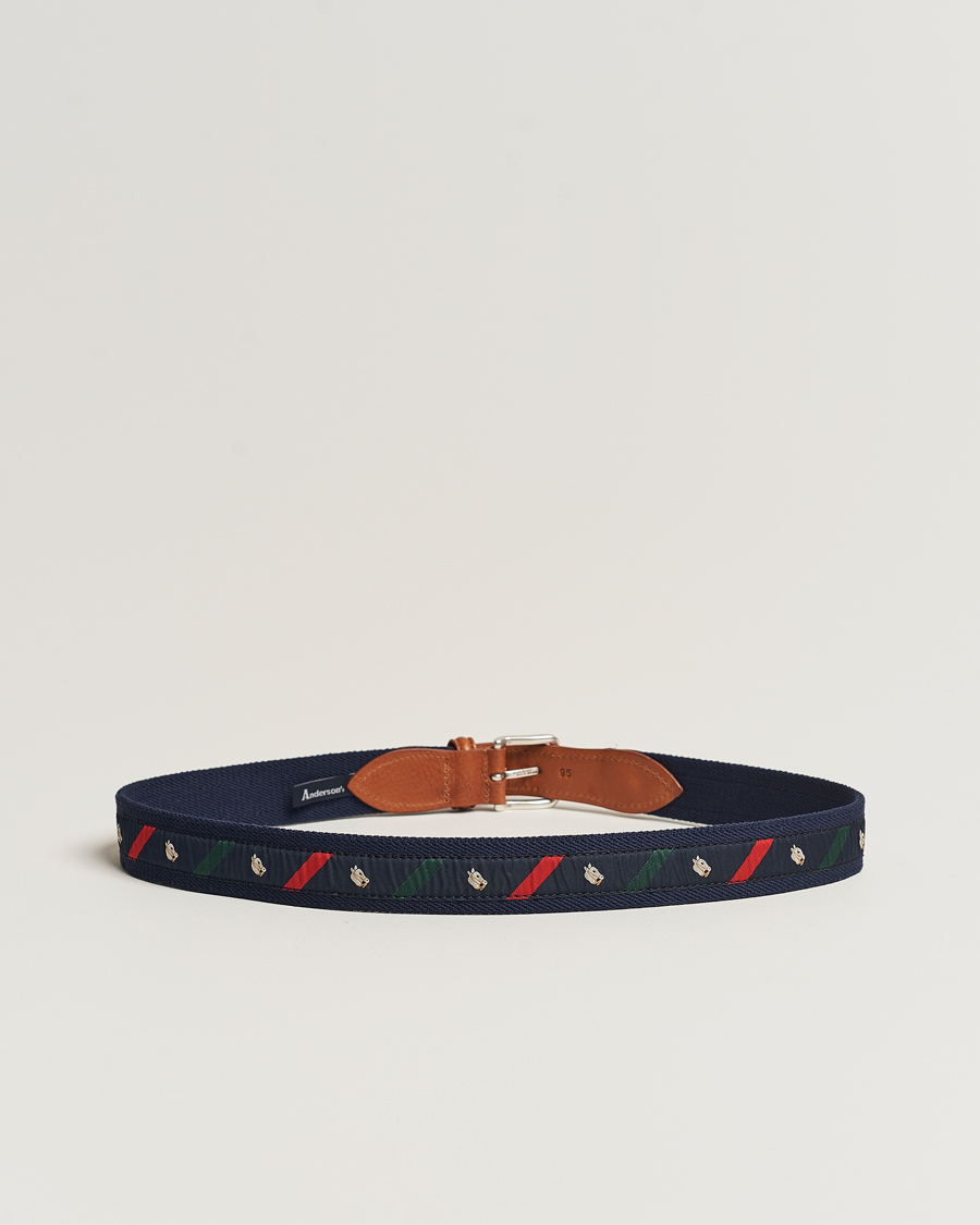 Herre | Anderson's Woven Cotton/Leather Belt Navy | Anderson's | Woven Cotton/Leather Belt Navy