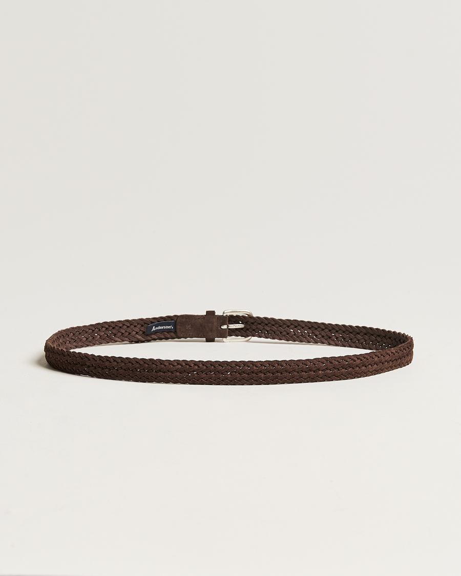 Herre | Anderson's Woven Suede Belt 2,5 cm Brown | Anderson's | Woven Suede Belt 2,5 cm Brown