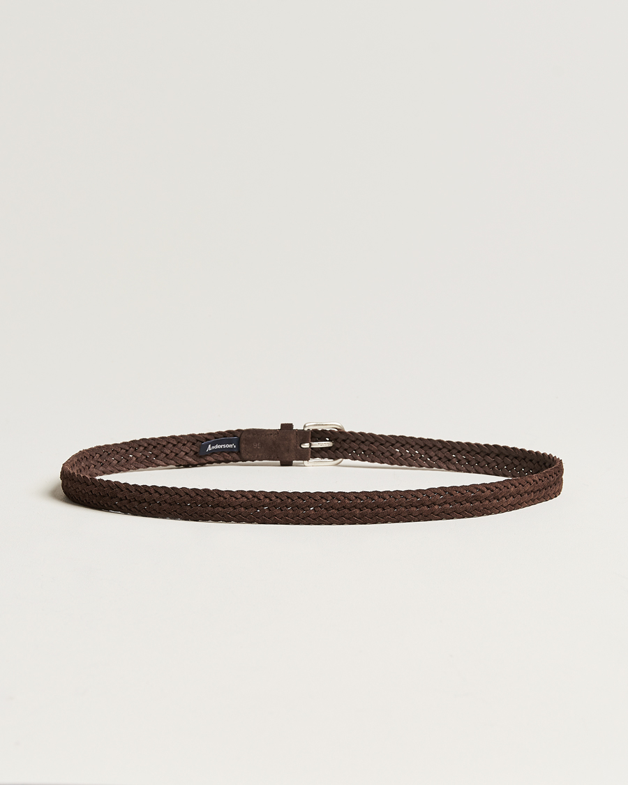 Herre | Tilbehør | Anderson's | Woven Suede Belt 2,5 cm Brown