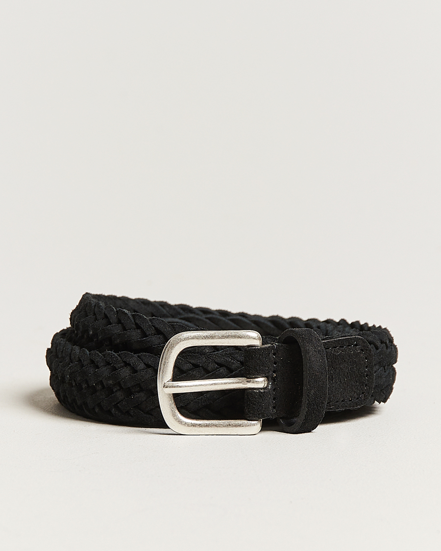 Herre | Anderson's Woven Suede Belt 2,5 cm Black | Anderson's | Woven Suede Belt 2,5 cm Black
