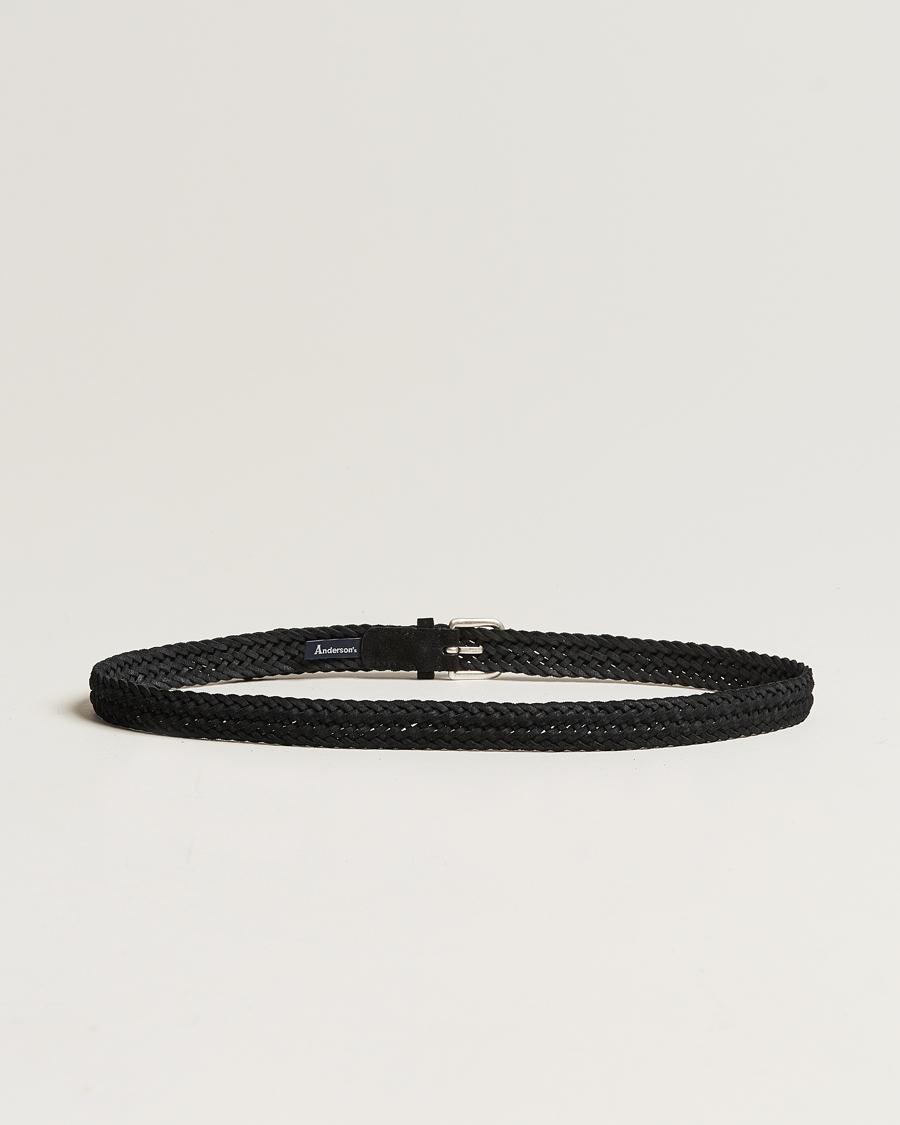 Herre | Flettede bælter | Anderson's | Woven Suede Belt 2,5 cm Black