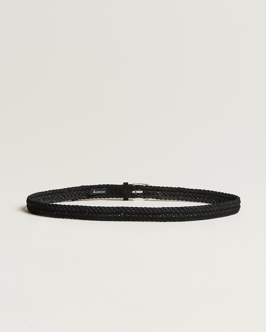 Herre | Anderson's Woven Suede Belt 2,5 cm Black | Anderson's | Woven Suede Belt 2,5 cm Black