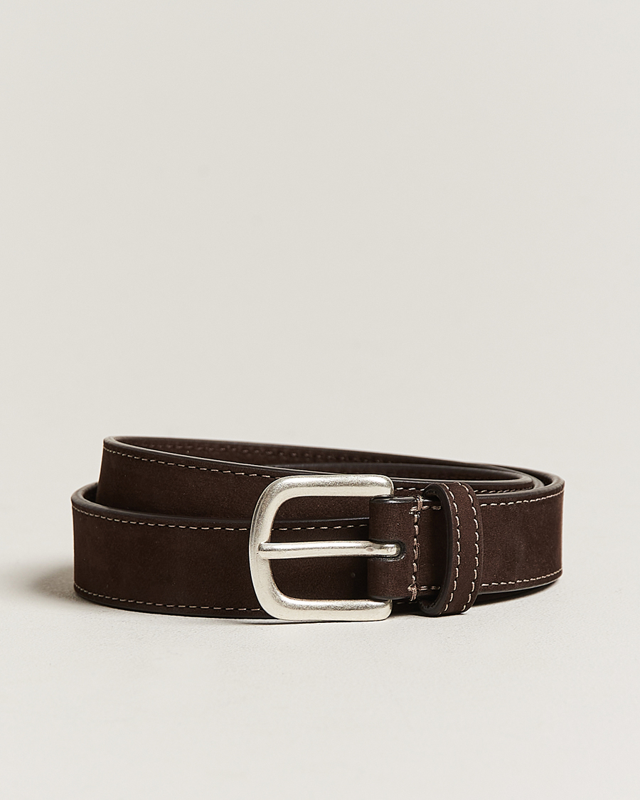 Herre | Anderson's Slim Stitched Nubuck Leather Belt 2,5 cm Dark Brown | Anderson's | Slim Stitched Nubuck Leather Belt 2,5 cm Dark Brown