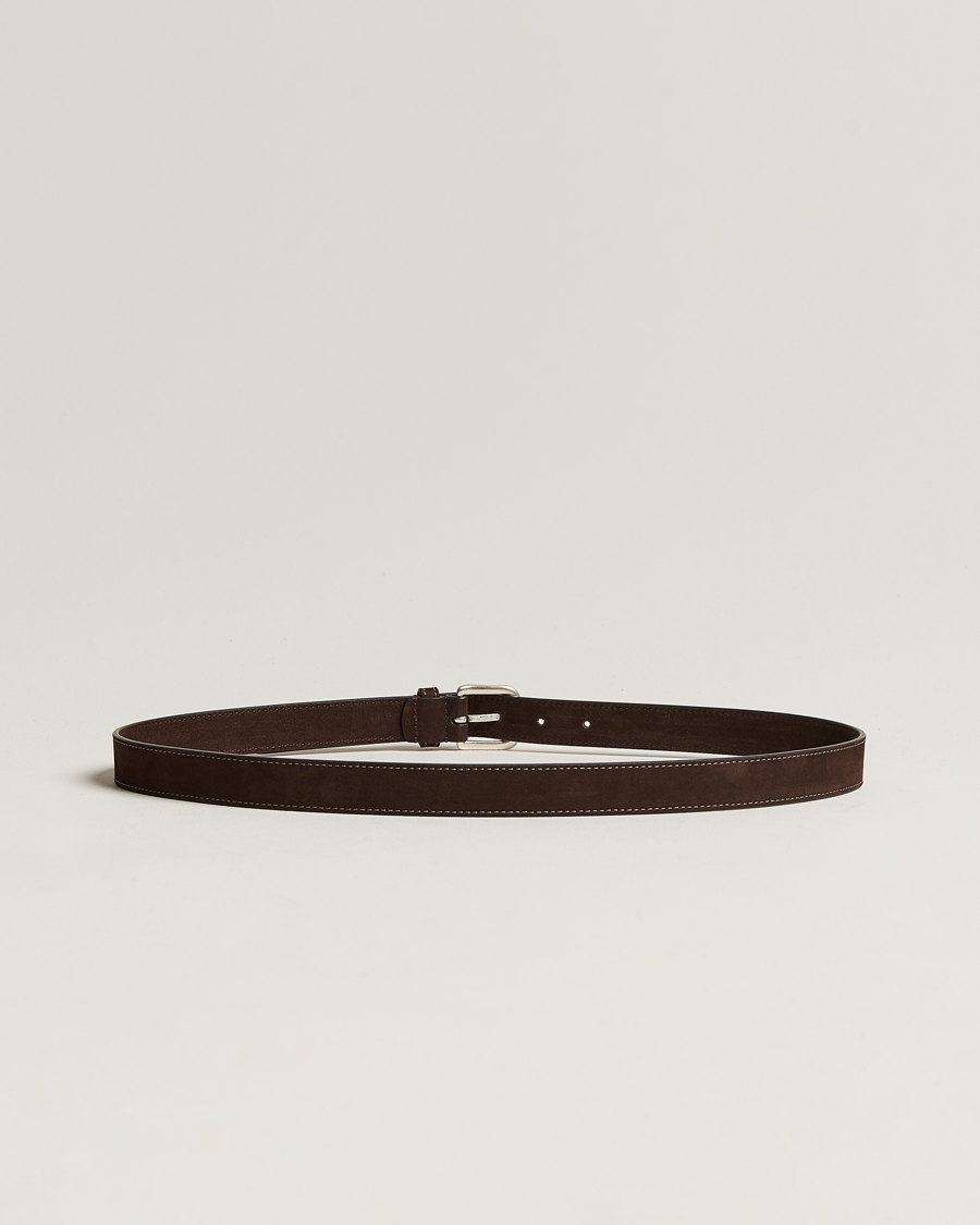 Herre | 40% udsalg | Anderson's | Slim Stitched Nubuck Leather Belt 2,5 cm Dark Brown