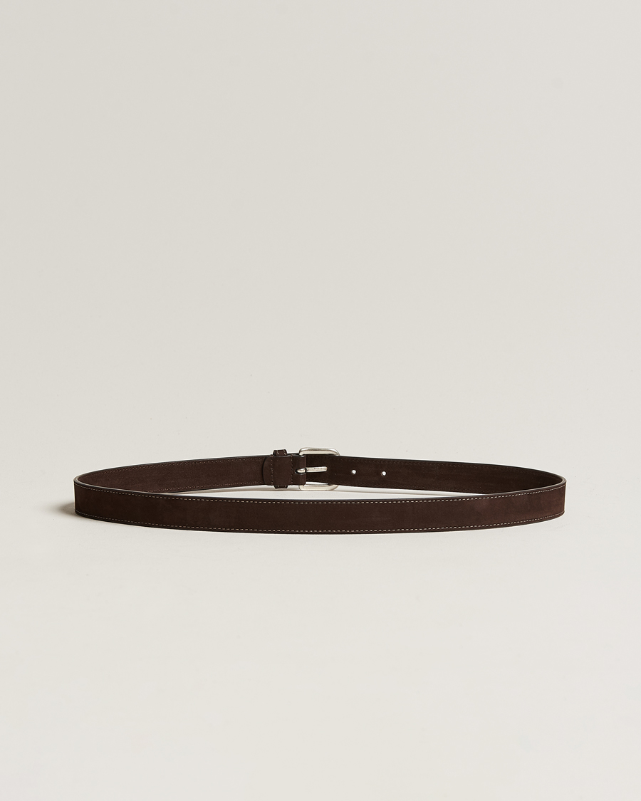 Herre | Anderson's Slim Stitched Nubuck Leather Belt 2,5 cm Dark Brown | Anderson's | Slim Stitched Nubuck Leather Belt 2,5 cm Dark Brown