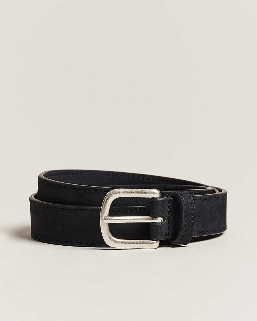 Herre | Anderson's Slim Stitched Nubuck Leather Belt 2,5 cm Black | Anderson's | Slim Stitched Nubuck Leather Belt 2,5 cm Black