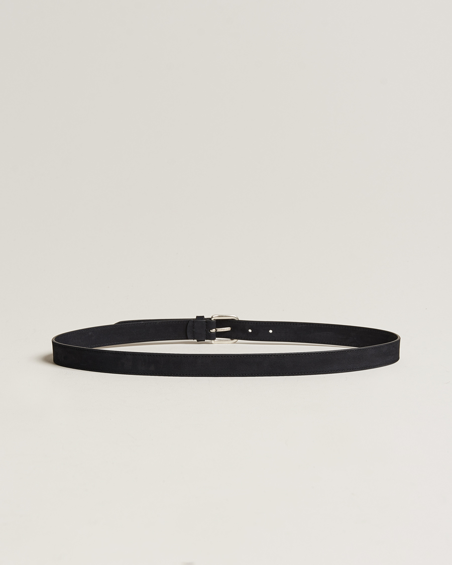 Herre | Italian Department | Anderson's | Slim Stitched Nubuck Leather Belt 2,5 cm Black