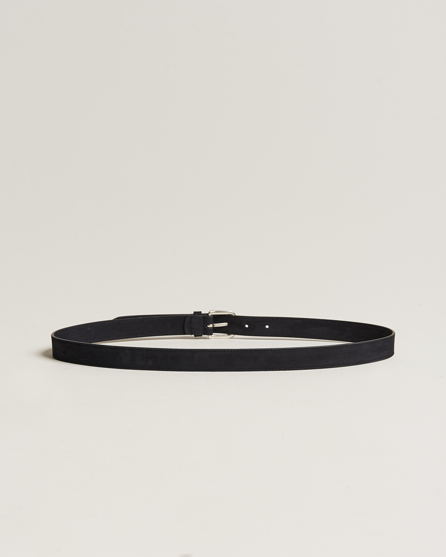 Herre | Anderson's Slim Stitched Nubuck Leather Belt 2,5 cm Black | Anderson's | Slim Stitched Nubuck Leather Belt 2,5 cm Black