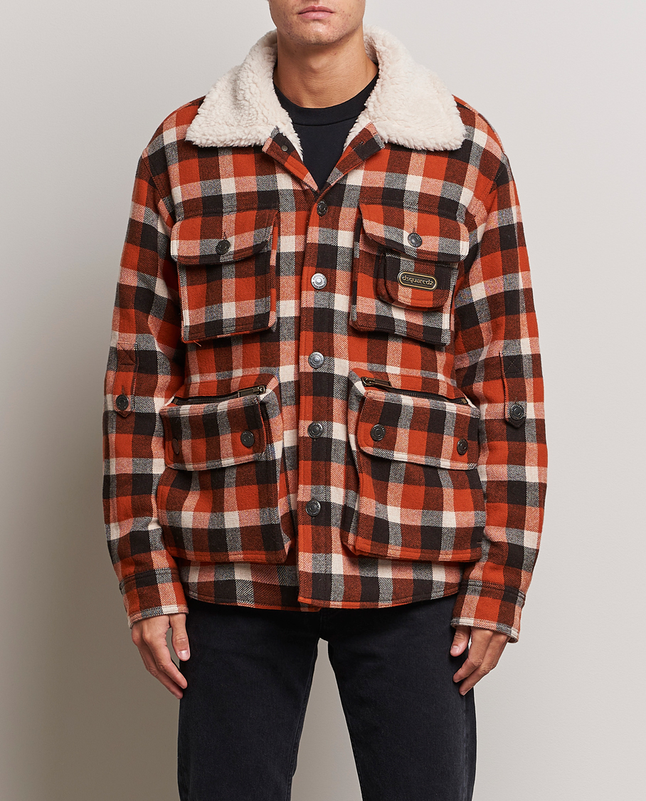 Herre | Jakker | Dsquared2 | Flannel Check Wool Jacket Rust/Blue