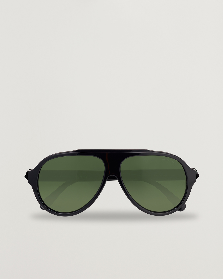 Herre | Moncler Lunettes Caribb Sunglasses Shiny Black/Green | Moncler Lunettes | Caribb Sunglasses Shiny Black/Green