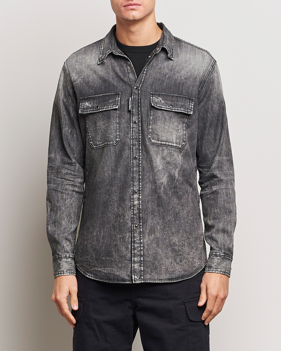 Herr | Jeansskjortor | Dsquared2 | Tab Collar Denim Shirt Washed Grey