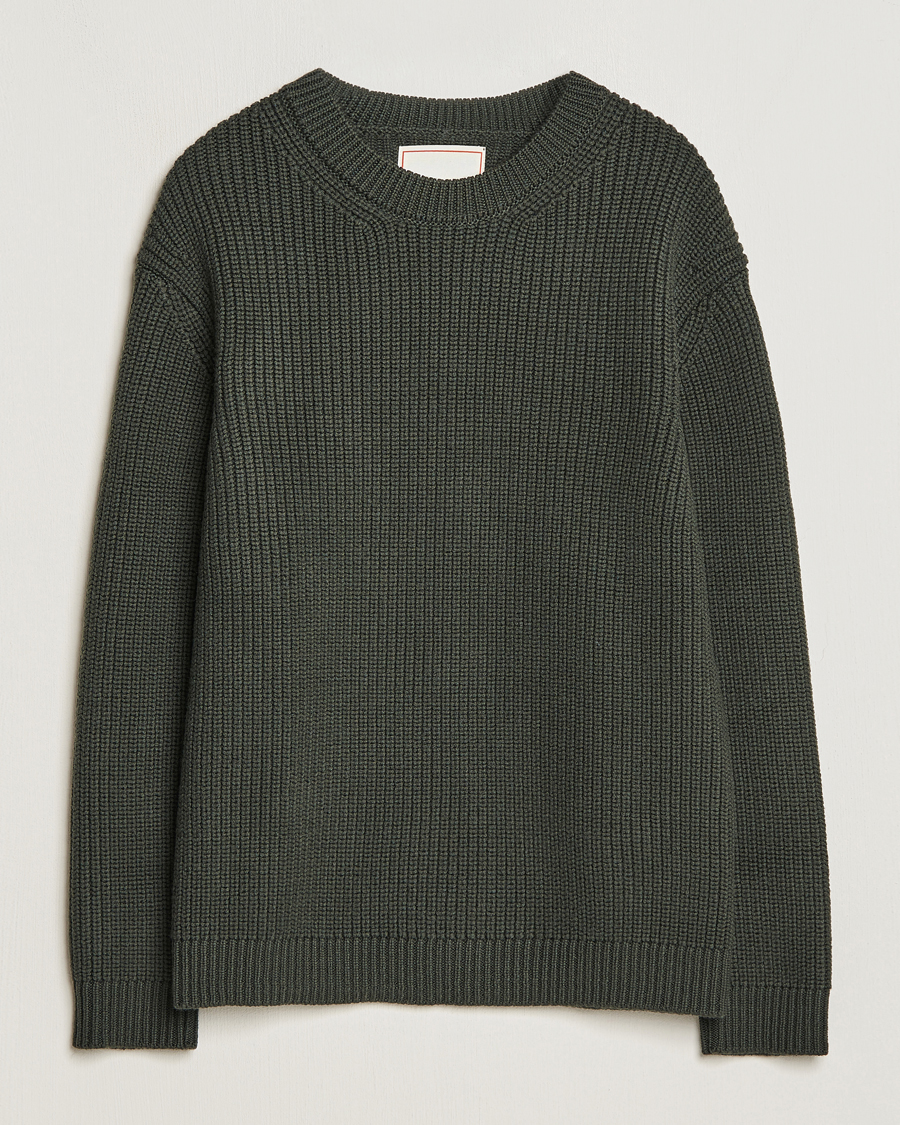 Herre | Trøjer | Jeanerica | Paul Heavy Knitted Crew Neck Dark Green