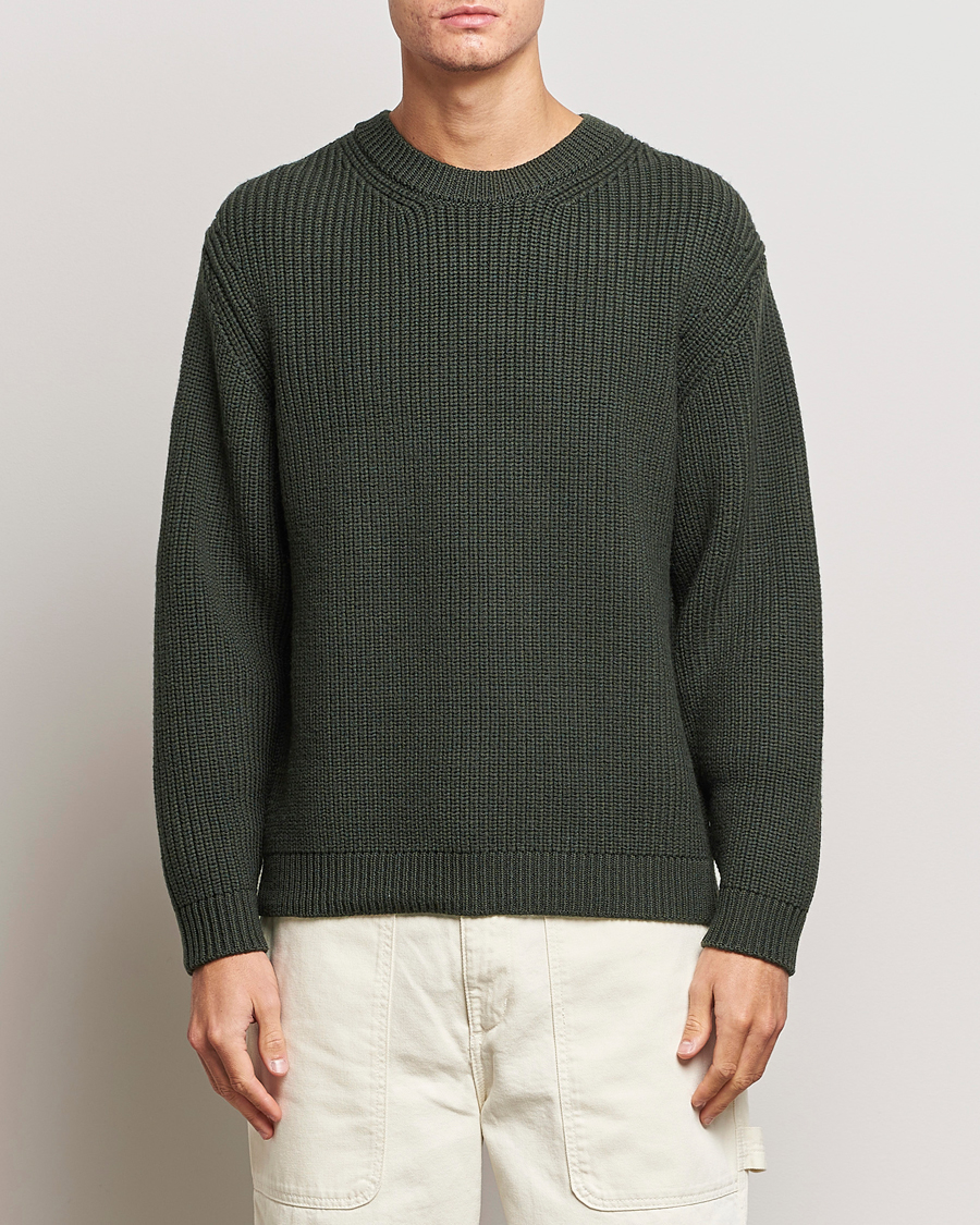 Herre | Trøjer | Jeanerica | Paul Heavy Knitted Crew Neck Dark Green