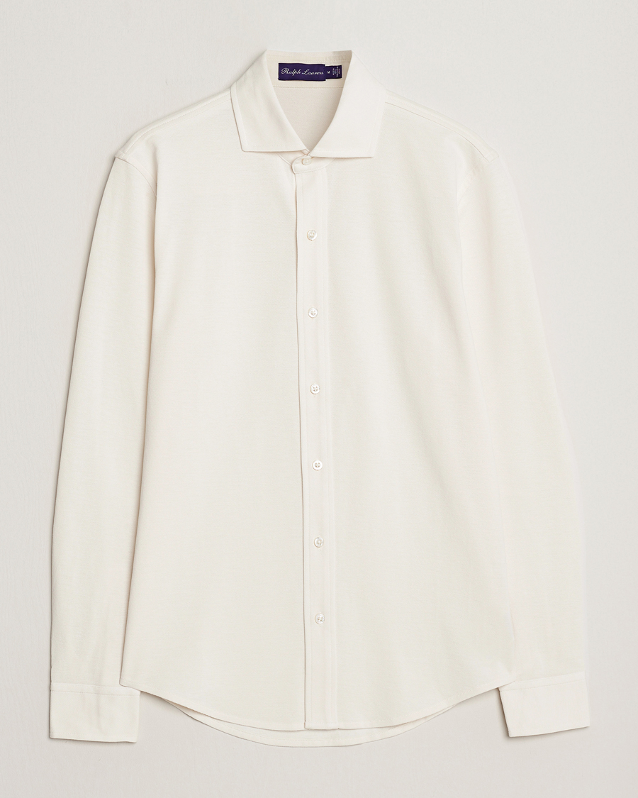 Herre | Skjorter | Ralph Lauren Purple Label | Washed Cotton Pique Shirt Cream